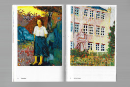 Spreads of an art publication on a grey background