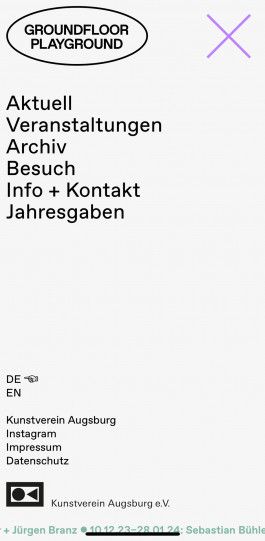 Screenshot of the website of Groundfloor Playground by Kunstverein Augsburg. 