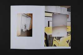 spread of an architecture portfolio book on a black background