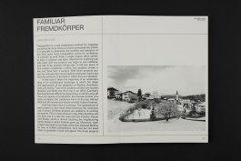 spread of an architecture portfolio book on a black background