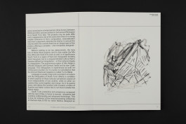 spread of an architecture portfolio book on a black background