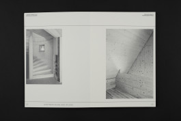 spread of an architecture portfolio book on a black background