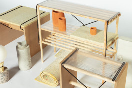 photography of several pieces of furniture standing together in front of a neutral background 